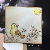 carte fait main l'oiseau au soleil